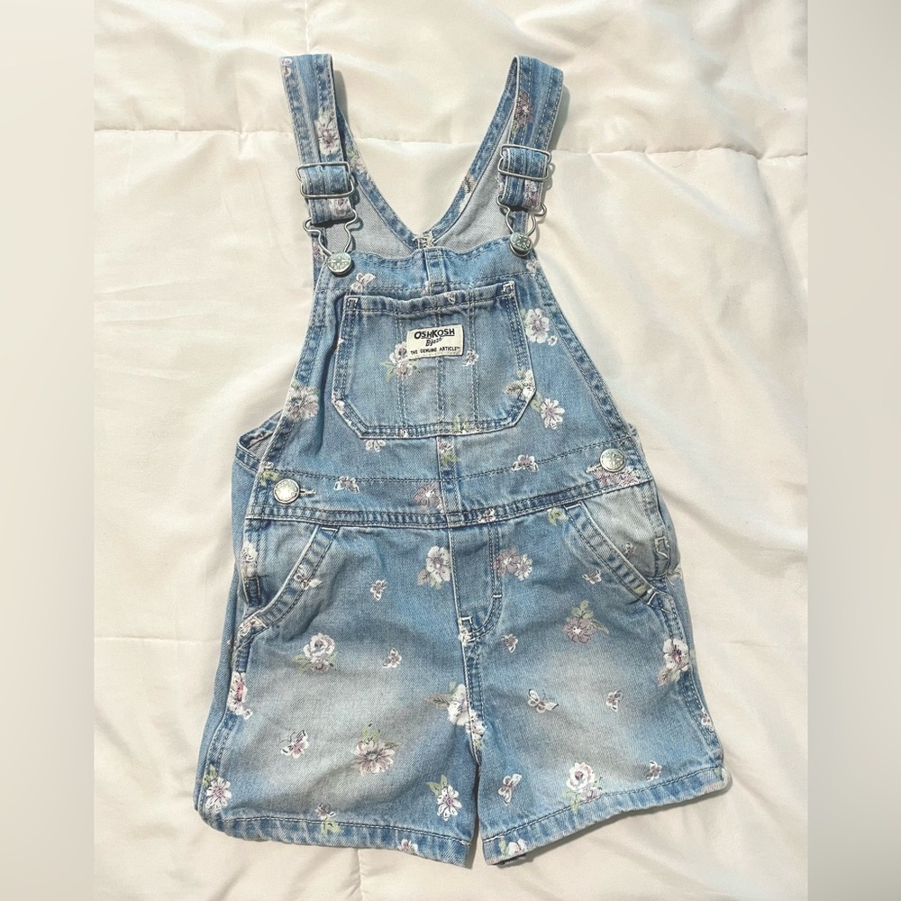 Toddler girl denim floral overalls Size 3T Oshkosh B’gosh
